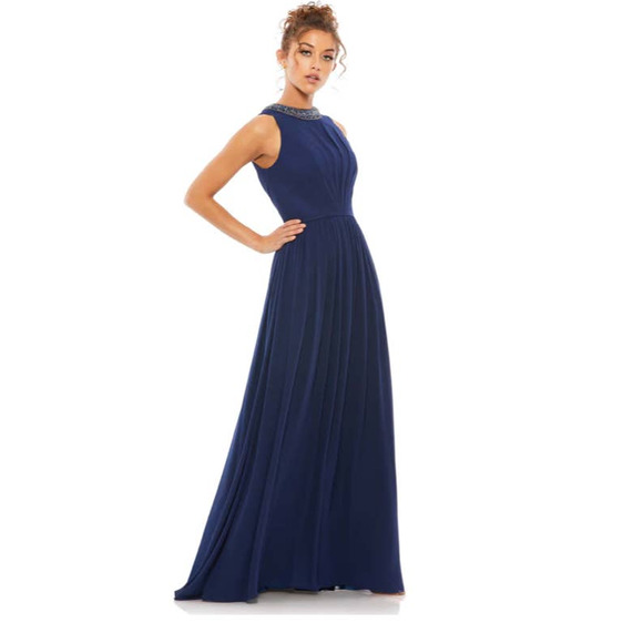 Mac Duggal 55147 Jeweled Neckline Pleated Chiffon Gown 14